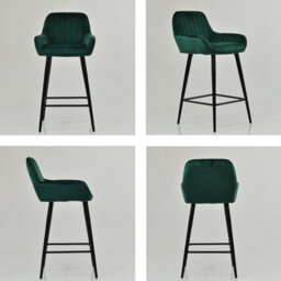 Lakeland Furniture Hamilton Dark Green Velvet Bar Stool Fixed Height Black Leg - thumbnail 6