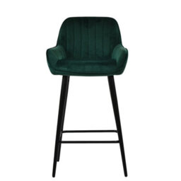 Lakeland Furniture Hamilton Dark Green Velvet Bar Stool Fixed Height Black Leg - thumbnail 1