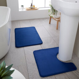 Catherine Lansfield Bathroom Anti-Bacterial Memory Foam Bath Mat And Pedestal Set Navy - thumbnail 1