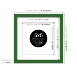 "5X5"" Green Picture Frame - 5X5"" Square Frame With 4X4"" Mount For 5X5""/4X4"" Pictures Moderrn Style Thin Edge, 1 Pack" - thumbnail 2