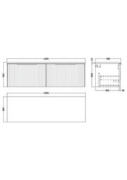 Hudson Reed Fluted Wall Hung 2-Drawer Vanity Unit & Black Marble Laminate Worktop, Counter Top Vanity Unit In Satin White, 1200mm - thumbnail 3