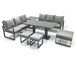 Fimous 9 Seater Aluminium Outdoor Garden Furniture Set With Adjustable Rising Lifting Dining Table 3 Seater Sofa Footstools - thumbnail 2