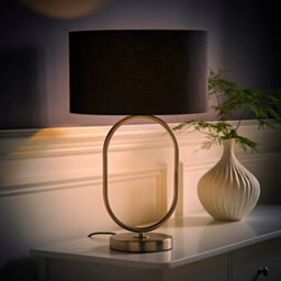 Valuelights Antonia Black Fabric Drum Lamp Shade Brushed Chrome Oval Table Lamp And Led Bulb
