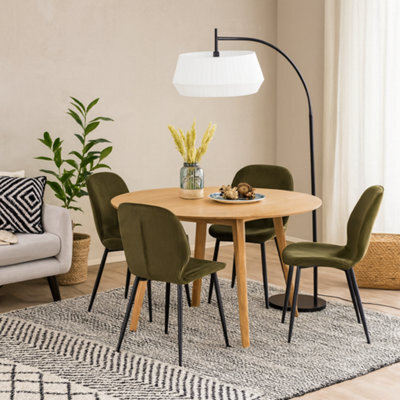 Wyld Haus Debrecen Solid Oak Round Dining Table With 4 Olive Green Corduroy Chairs By - image 1