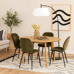 Wyld Haus Debrecen Solid Oak Round Dining Table With 4 Olive Green Corduroy Chairs By - thumbnail 2