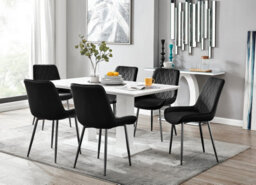 Furniturebox Imperia White High Gloss 6 Seater Dining Table With Structural 2 Plinth Column Legs 6 Black Velvet Black Leg Pesaro Chairs - thumbnail 1