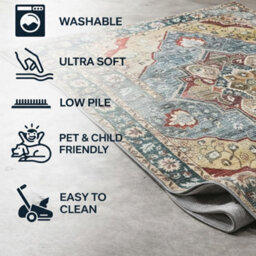 Traditional Washable Area Rug Anti Slip Soft Touch Low Pile Carpet For Living Room Bedroom Lounge Home Floor Covering 40X60 Cm - thumbnail 2