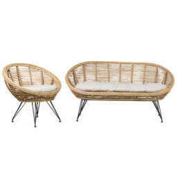 Beliani Garden Sofa Set 3 Seater Maratea Rattan Natural - thumbnail 1