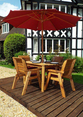 Charles Taylor 4 Seater Wooden Rectangular Dining Table & Chairs Set Red Cushion - image 1