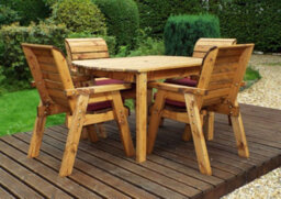 Charles Taylor 4 Seater Wooden Rectangular Dining Table & Chairs Set Red Cushion - thumbnail 3