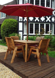 Charles Taylor 4 Seater Wooden Rectangular Dining Table & Chairs Set Red Cushion - thumbnail 2