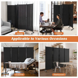 Rolling 4-Panel Room Divider 172Cm Folding Privacy Screen Portable Wall Divider - thumbnail 4