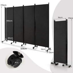 Rolling 4-Panel Room Divider 172Cm Folding Privacy Screen Portable Wall Divider - thumbnail 5