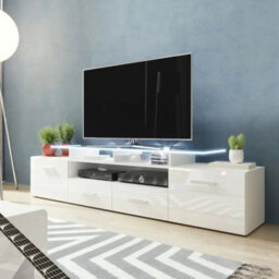 Evora Tv Cabinet 194Cm With High Gloss Fronts Modern Media Unit  White Gloss Led