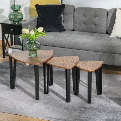 Homcom 3 Pcs Nesting Table Coffee Table Set Mdf Living Room Furniture Walnut - image 1