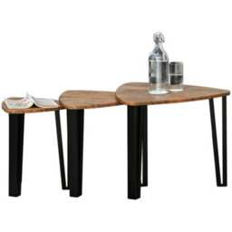 Homcom 3 Pcs Nesting Table Coffee Table Set Mdf Living Room Furniture Walnut - thumbnail 2