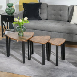 Homcom 3 Pcs Nesting Table Coffee Table Set Mdf Living Room Furniture Walnut