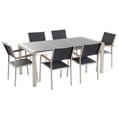 Beliani Garden Dining Set 6 Seater Grosseto Triple Plate Granite Polished Black/ Grey - image 1
