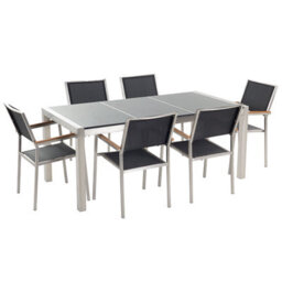 Beliani Garden Dining Set 6 Seater Grosseto Triple Plate Granite Polished Black/ Grey - thumbnail 4