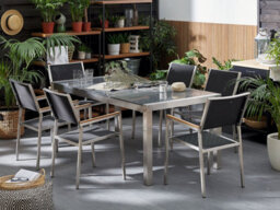 Beliani Garden Dining Set 6 Seater Grosseto Triple Plate Granite Polished Black/ Grey - thumbnail 2
