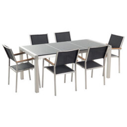 Beliani Garden Dining Set 6 Seater Grosseto Triple Plate Granite Polished Black/ Grey - thumbnail 1
