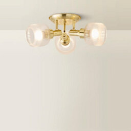 Valuelights Calpe 3 Way Brushed Gold Adjustable Ceiling Spotlight With Ribbed Clear Shades And Bulbs - thumbnail 3
