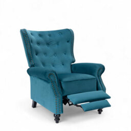 Velvet Teal Buttoned Wingback Recliner Chair - thumbnail 3