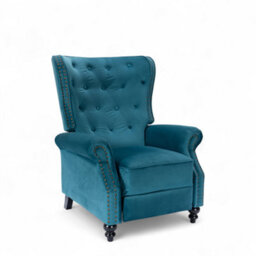 Velvet Teal Buttoned Wingback Recliner Chair - thumbnail 5