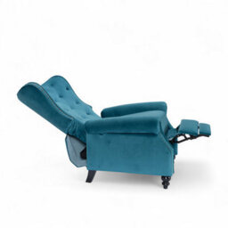 Velvet Teal Buttoned Wingback Recliner Chair - thumbnail 4