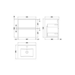 Balterley Mavesyn Contemporary 2 Drawer Wall Hung Vanity Unit With Minimalist Basin, Satin White, 500mm - thumbnail 2