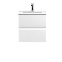 Balterley Mavesyn Contemporary 2 Drawer Wall Hung Vanity Unit With Minimalist Basin, Satin White, 500mm