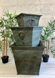 Annibells Vintage Square Grey Distressed Metal Planters (2039) - Medium