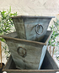 Annibells Vintage Square Grey Distressed Metal Planters (2039) - Medium - thumbnail 2