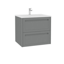 Royal Bathrooms Elmore 600mm Traditional Wall Hung 2 Drawer Bathroom Vanity Unit With Matt Stone Basin Sink - Matt Pebble Grey - thumbnail 6