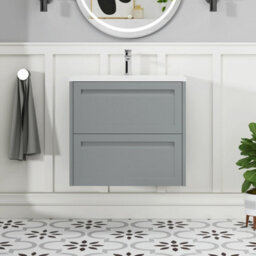 Royal Bathrooms Elmore 600mm Traditional Wall Hung 2 Drawer Bathroom Vanity Unit With Matt Stone Basin Sink - Matt Pebble Grey - thumbnail 3