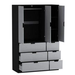 Urbn-Living Urbnliving Wooden 3 Door 6 Drawer Wardrobe Bedroom Storage Closet Shelves Hanging Rail Black Unit - Grey Doors Drawers - thumbnail 6