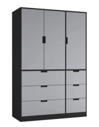 Urbn-Living Urbnliving Wooden 3 Door 6 Drawer Wardrobe Bedroom Storage Closet Shelves Hanging Rail Black Unit - Grey Doors Drawers - thumbnail 1