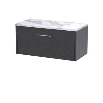 Balterley Winshill Contemporary 1 Drawer Wall Hung Vanity Unit With Laminate Worktop, Woodgrain Dark Grey, 800mm - image 1