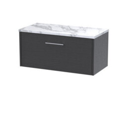 Balterley Winshill Contemporary 1 Drawer Wall Hung Vanity Unit With Laminate Worktop, Woodgrain Dark Grey, 800mm
