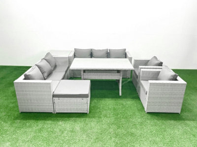 Fimous Rattan Garden Furniture Set Outdoor 8 Seater Patio Dinin G Sofa Sets Dining Table 2 Chairs Side Table Big Stool - image 1