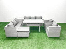 Fimous Rattan Garden Furniture Set Outdoor 8 Seater Patio Dinin G Sofa Sets Dining Table 2 Chairs Side Table Big Stool - thumbnail 2