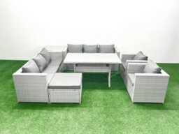 Fimous Rattan Garden Furniture Set Outdoor 8 Seater Patio Dinin G Sofa Sets Dining Table 2 Chairs Side Table Big Stool - thumbnail 1