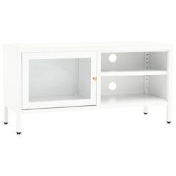 Walplus Tv Cabinet White 90X30X44 Cm Steel And Glass - thumbnail 2