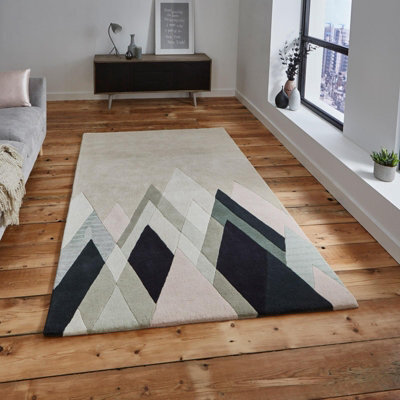 Beige Handmade Luxurious Modern Wool Abstract Rug Easy To Clean Living Room And Bedroom-120Cm X 170Cm - image 1