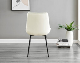 Furniturebox Uk Leonardo White Glass Marble Effect Black Leg Table & 4 Cream Pesaro Black Leg Chairs - thumbnail 8