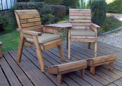 Charles Taylor Trading Charles Taylor Deluxe Wooden Angled 2 X Chair Lounger & Footstool Grey Cushion - image 1