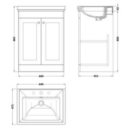 Dezine Loire 2.0 600mm Floor Standing Satin Green Vanity Unit - 3 Tap Hole - thumbnail 3