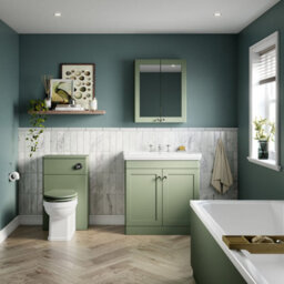 Dezine Loire 2.0 600mm Floor Standing Satin Green Vanity Unit - 3 Tap Hole - thumbnail 2