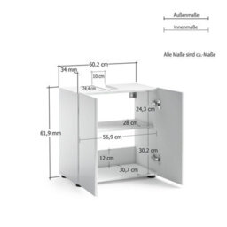 FurniComp LTD Furnicomp Vida 2 Door 600mm White Gloss Free Standing Under Sink Bathroom Cabinet - thumbnail 2