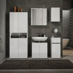 FurniComp LTD Furnicomp Vida 2 Door 600mm White Gloss Free Standing Under Sink Bathroom Cabinet - thumbnail 3
